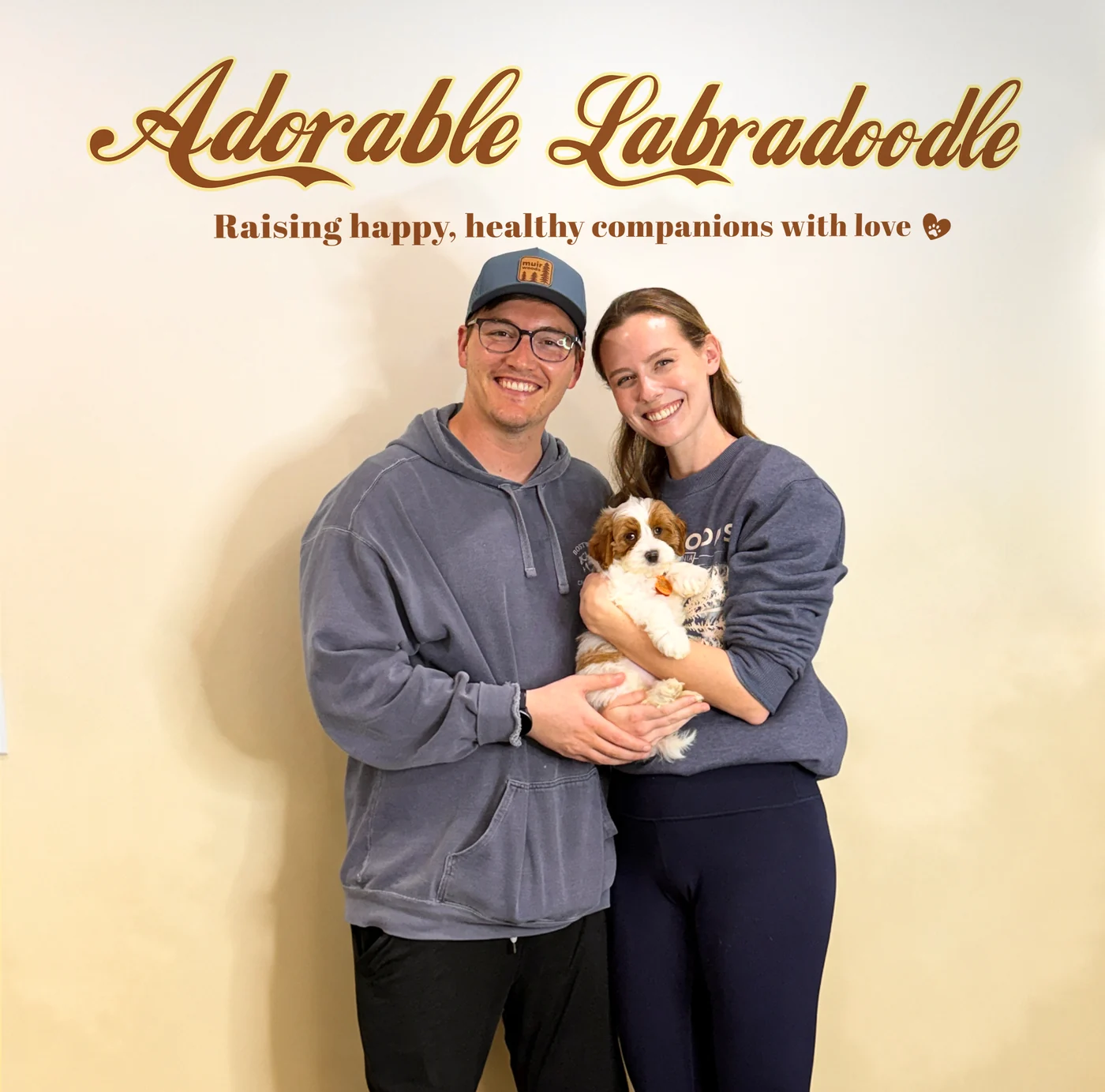A family with their new Adorable Labradoodle puppy