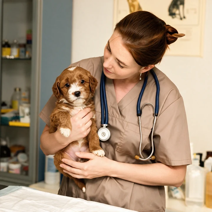 A vet-examined, healthy Australian Labradoodle puppy