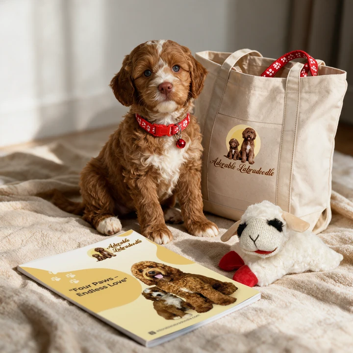 Puppy go-home bag with starter supplies