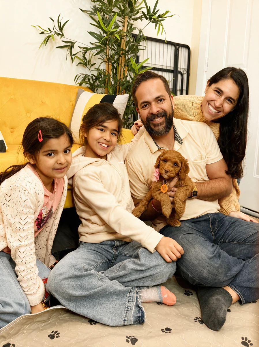 A family meeting their puppy on selection day