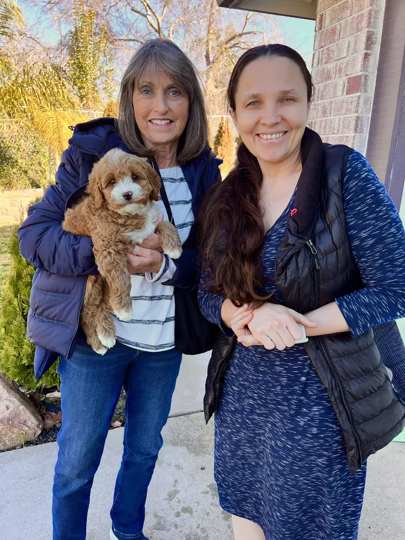 A family with their Adorable Labradoodle